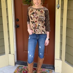 Brown floral T-shirt